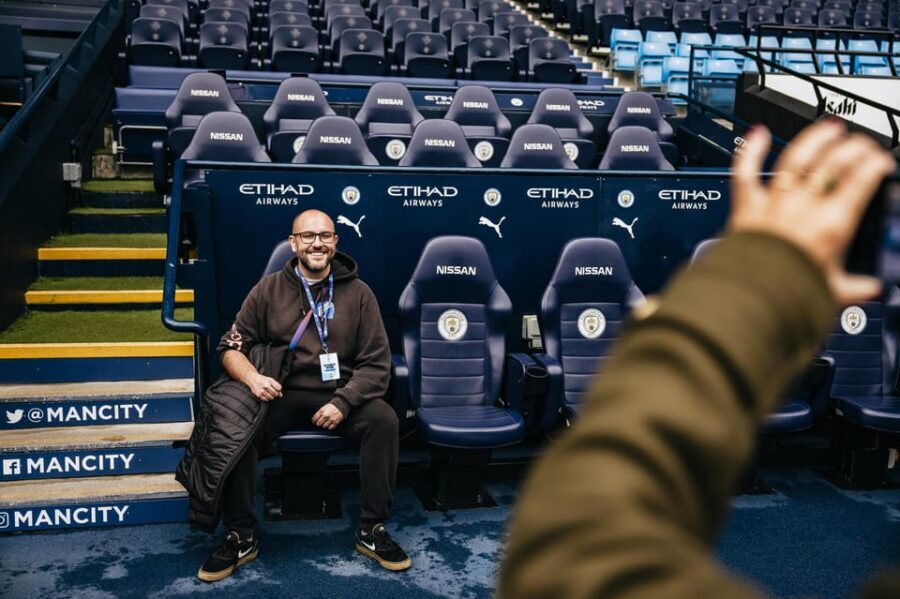 Etihad Stadium: The Manchester City Stadium Tour - Home dressing room audio-visual show: selfies and matchday “realness”