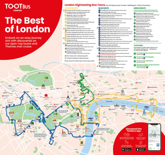 London: Tootbus Hop-on Hop-off (Optional River Cruise) - Blue and Green routes: add-ons for schedule and side quests