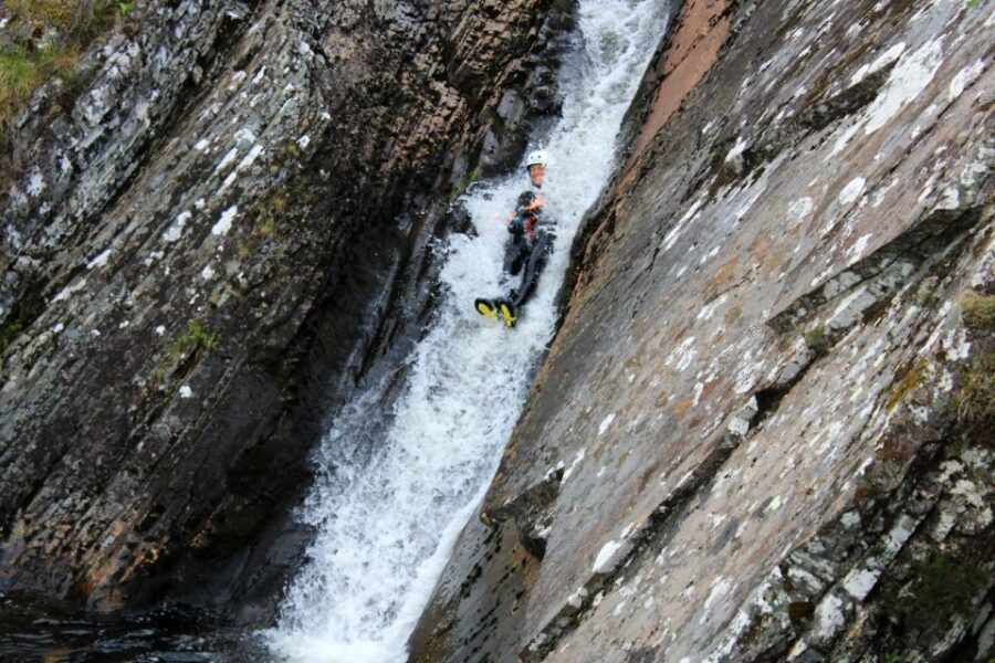 Roybridge, Lochaber: CANYONING - Laggan Canyon - The abseil through a double waterfall: the headline moment